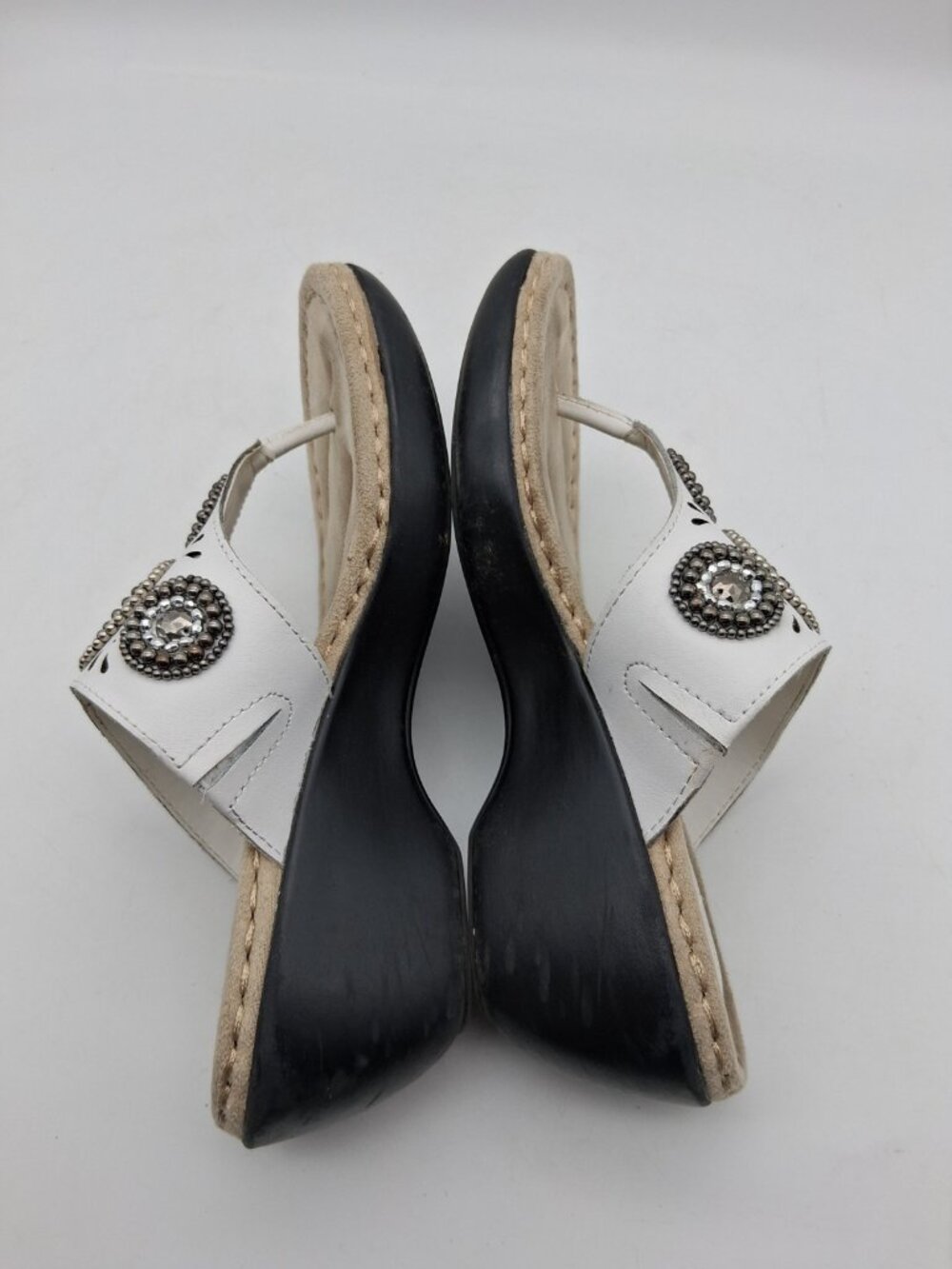 Sole Sense Ability Sandals Women’s 5.5M Flip Flops Wedge White Leather Boho - Picture 7 of 10